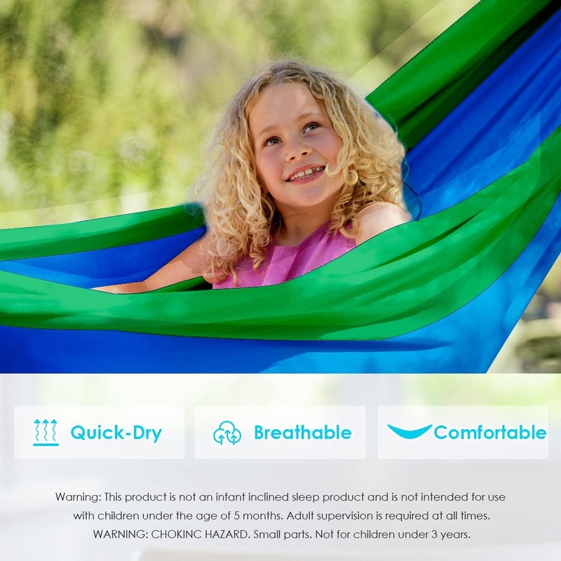 Grassman Kids Hammock-Small Camping hammocks, Portable Camping Gear for Child Indoor/Outdoor use, with Tree Straps & Carabiners Blue & Green - Image 4